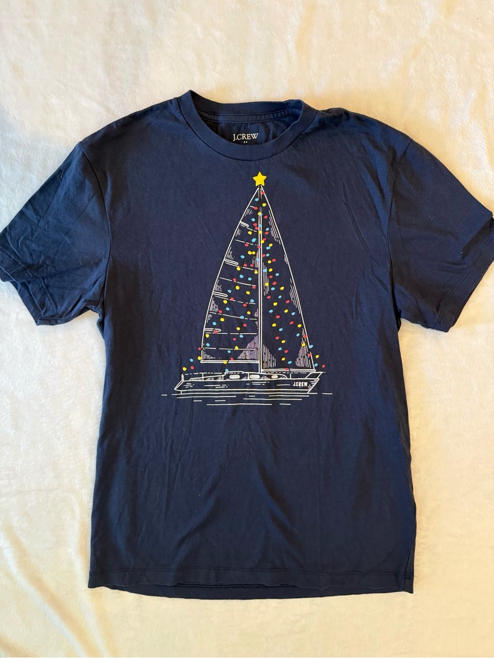 J. Crew Factory Christmas Holiday Sailboat Graphic Short Sleeve Tee